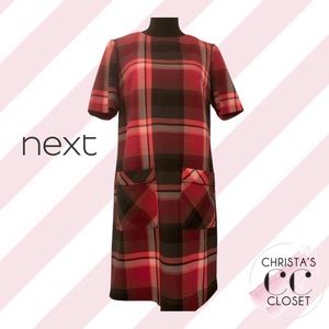 Next Tailoring Short Sleeve Plaid Shift Dress